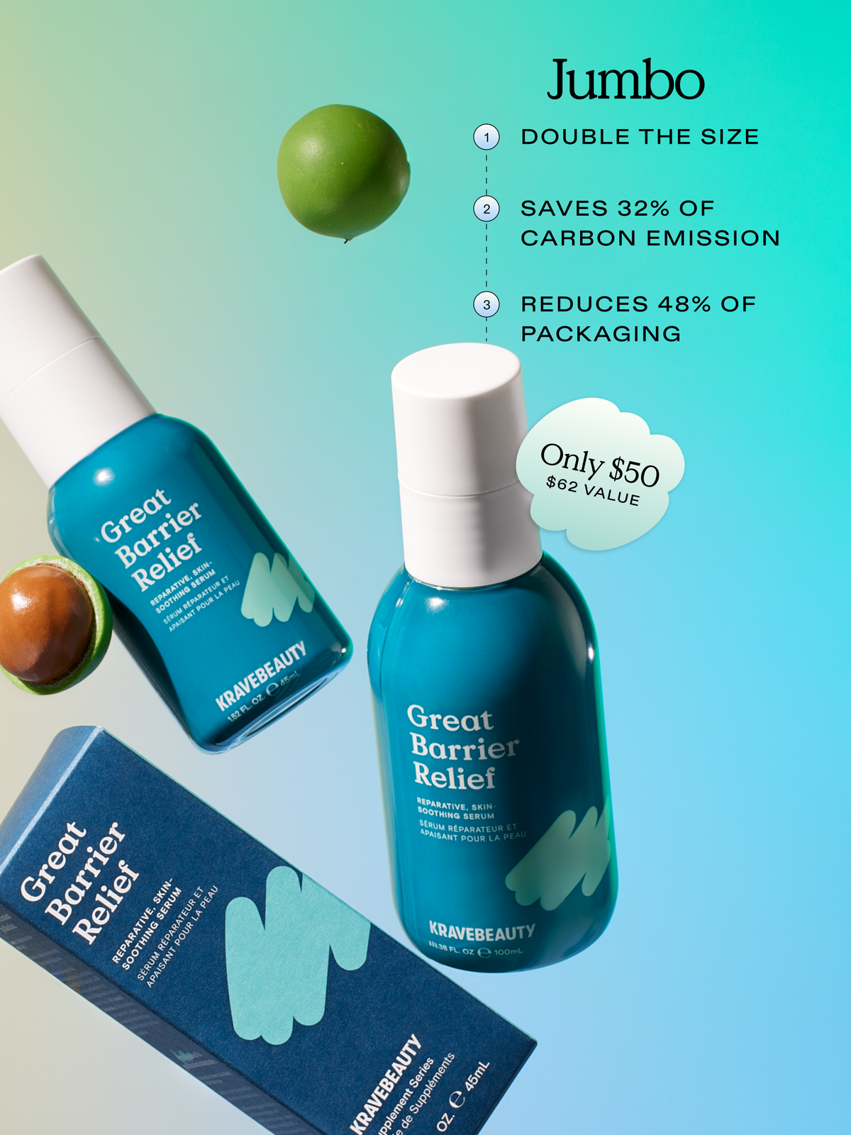 Jumbo Great Barrier Relief - double the size, saves 32% of carbon emission, reduces 48% of packaging, and only $50 ($62 value)