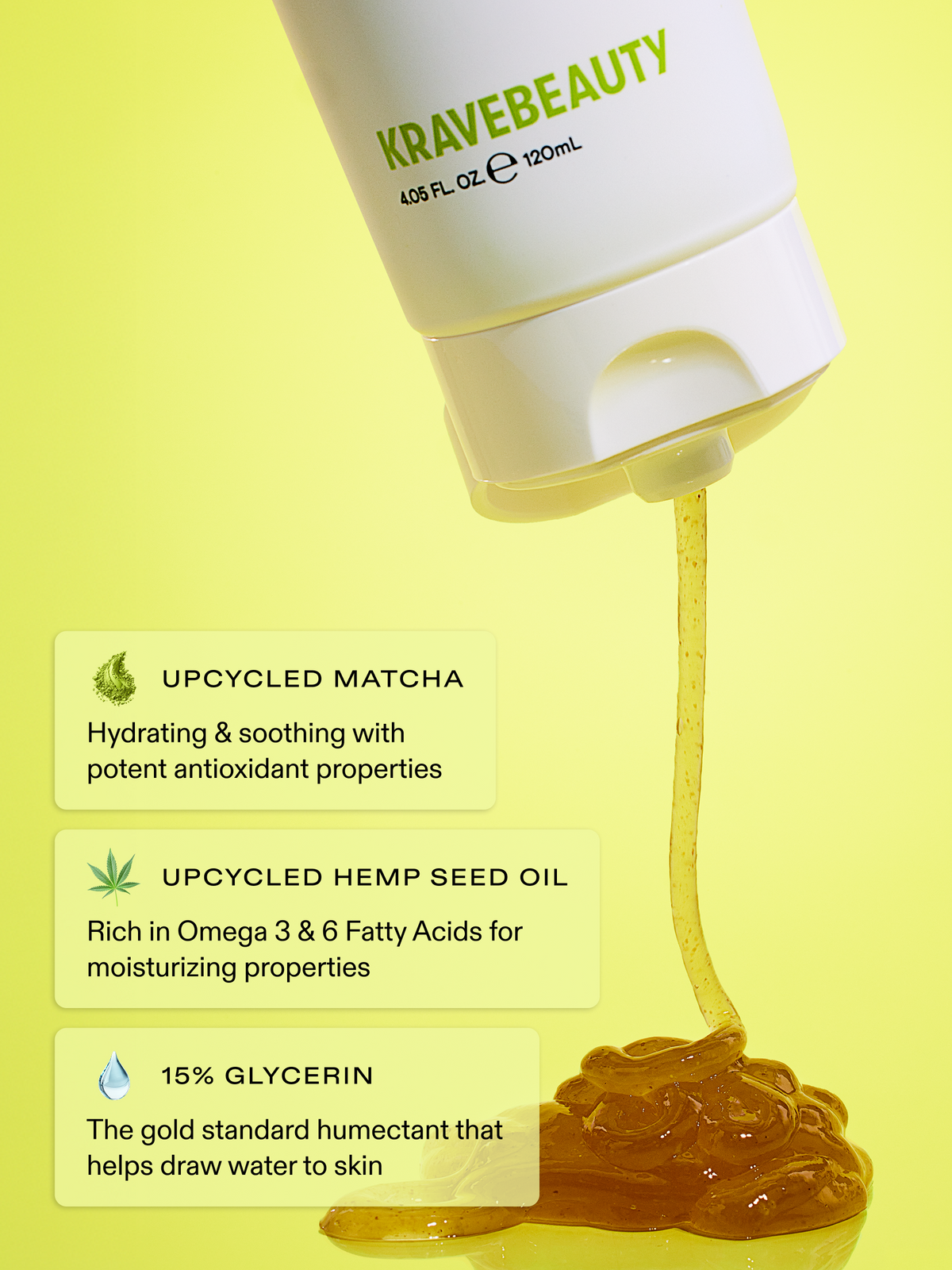 Matcha Hemp Hydrating Cleanser is formulated with upcycled matcha, upcycled hemp seed oil, and 15% glycerin