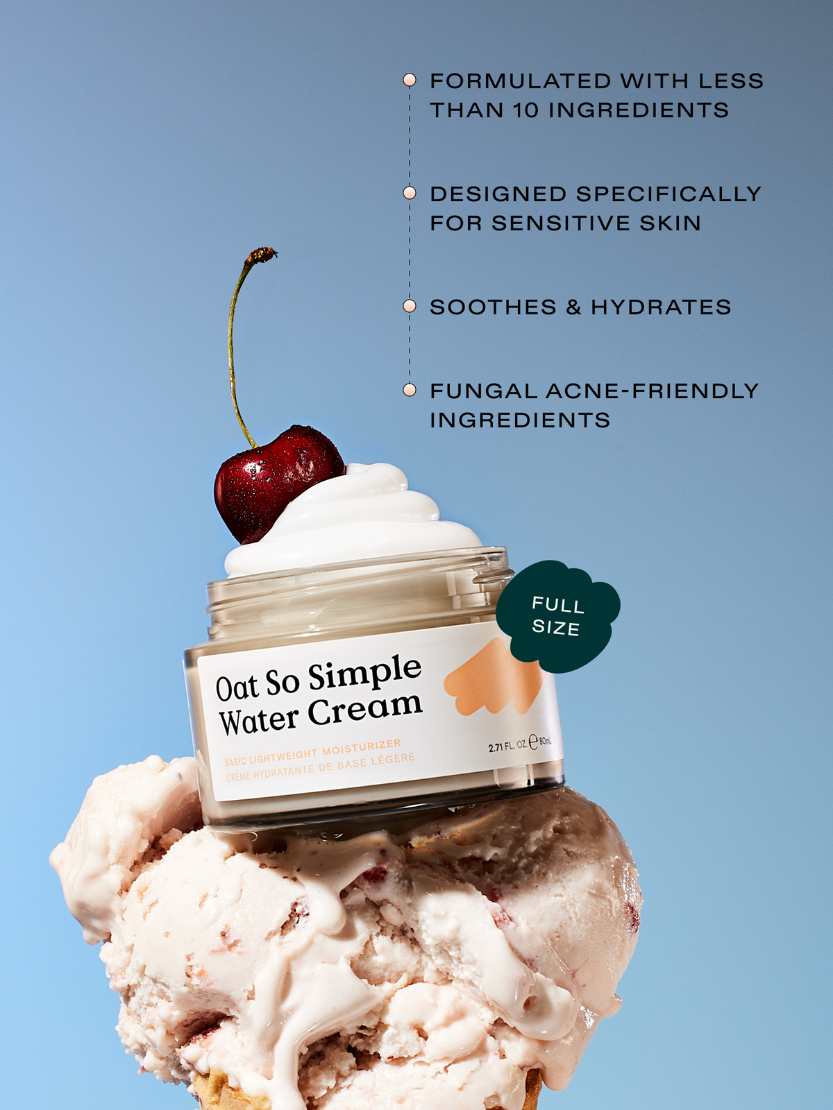 Oat So Simple Water Cream is formulated with soothing & hydrating ingredients like oat extract, squalane, and trehalose. 